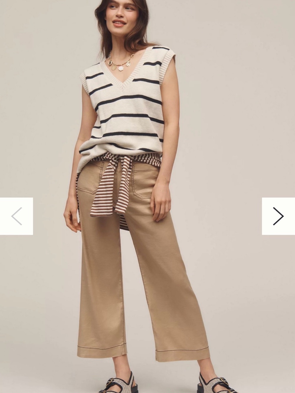 Maeve The Colette Cropped Wide-Leg Pants Contrast-Stitch Linen Edition Size 27 - Picture 2 of 9